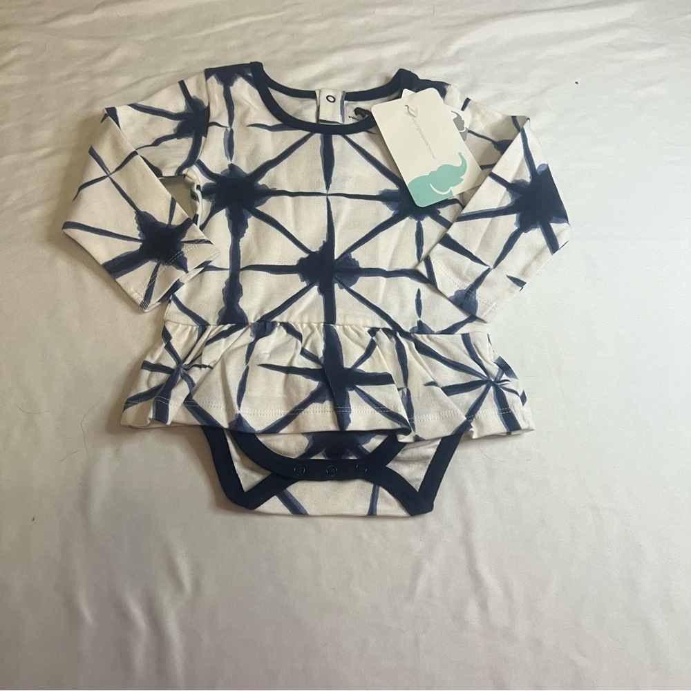 Monica + Andy 9-12M Navy Shibori Peplum Bodysuit NWT